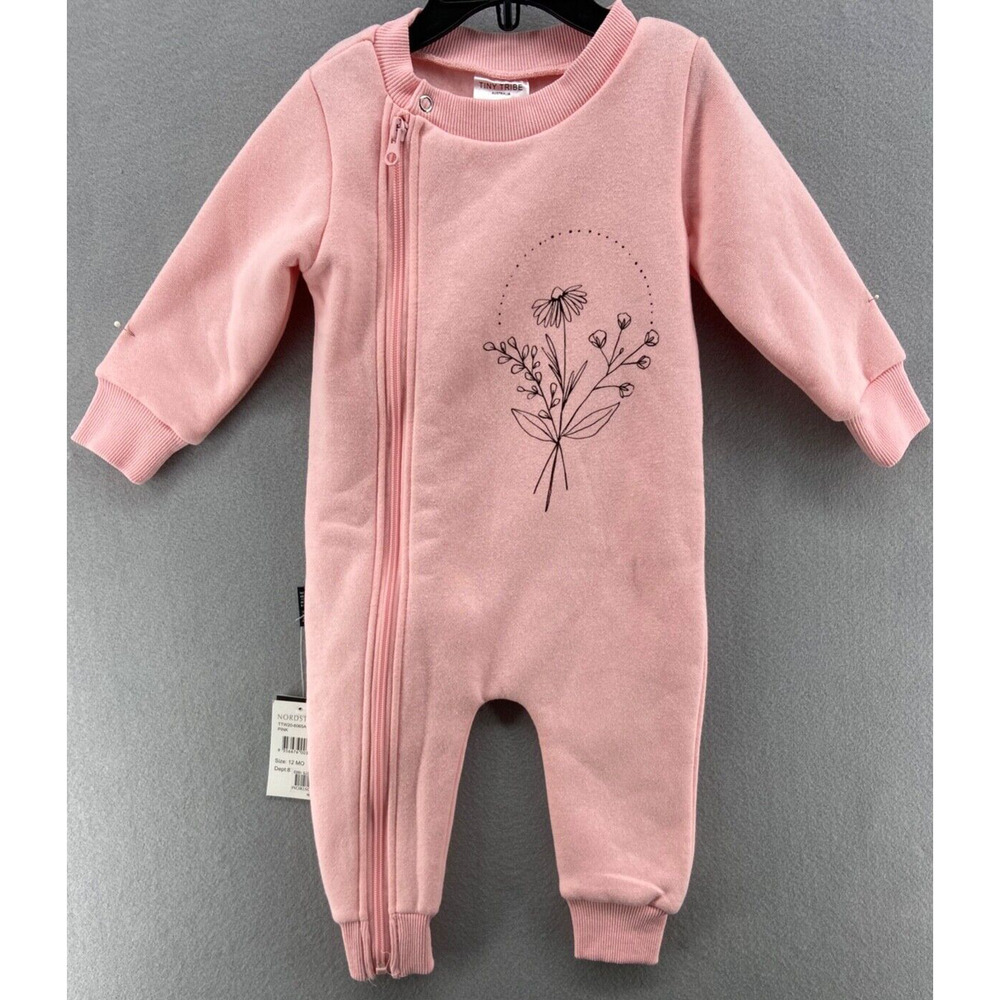 NWT Tiny Tribe Australia One‎ Piece Baby Sz 12 Months Pink Floral Outfit Jumper